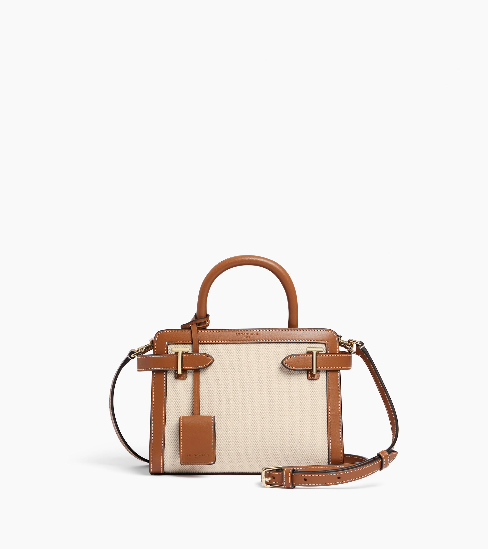 Petit sac à main Emilie en toile coton et cuir lisse