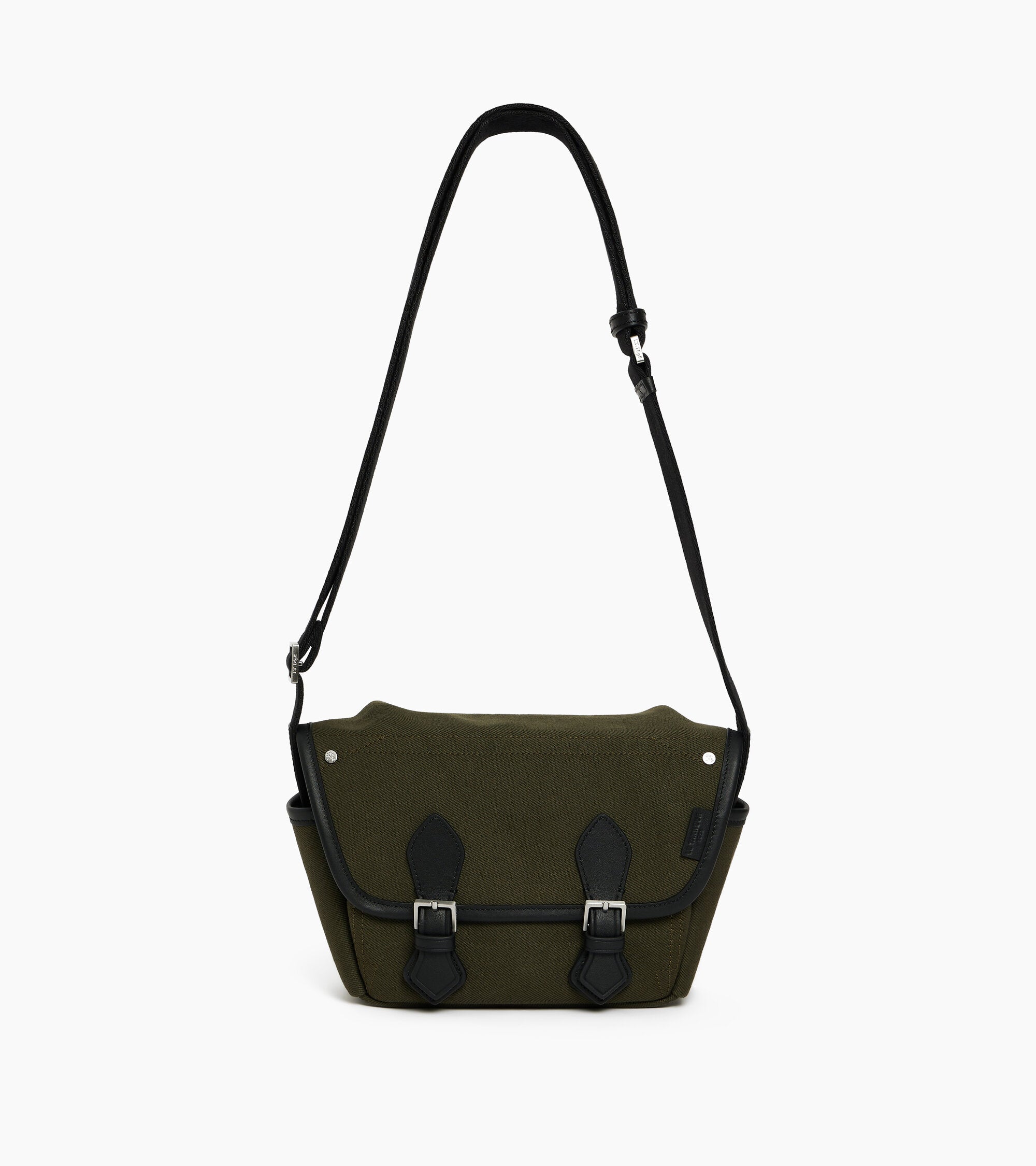 Bolso bandolera pequeño Solveig de lona de algodón y cuero liso