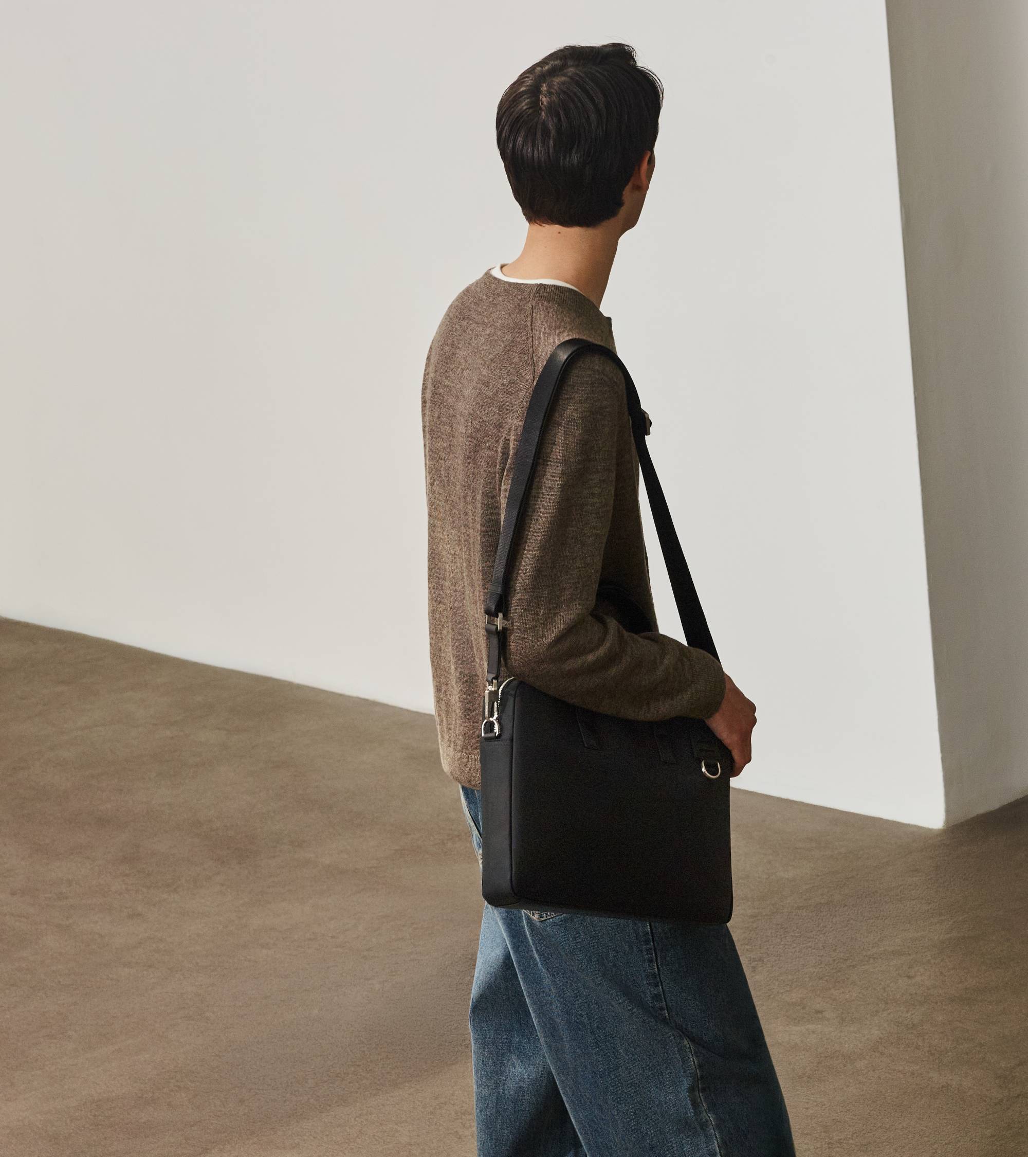 Basile 15" briefcase in nylon canvas and smooth leather