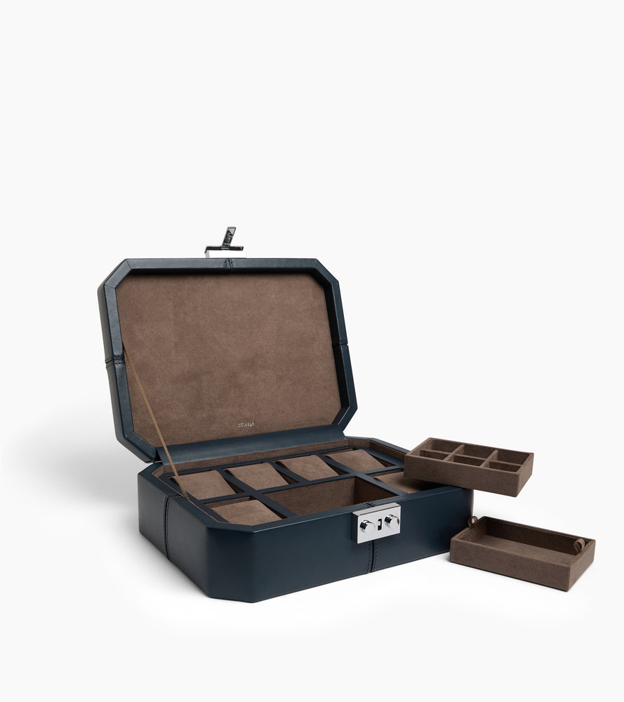 Estuche de cuero para 6 relojes y gemelos