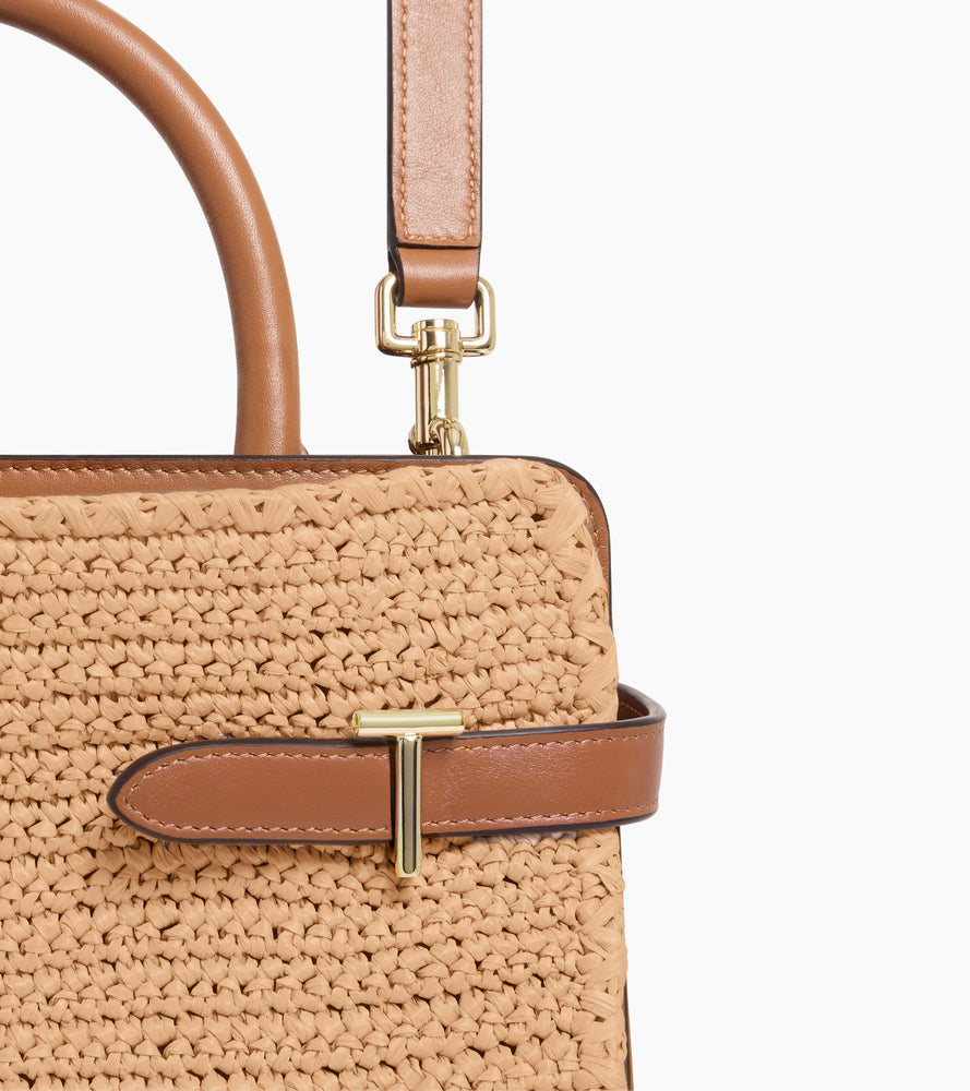 Emie medium handbag in raffia effect and smooth leather