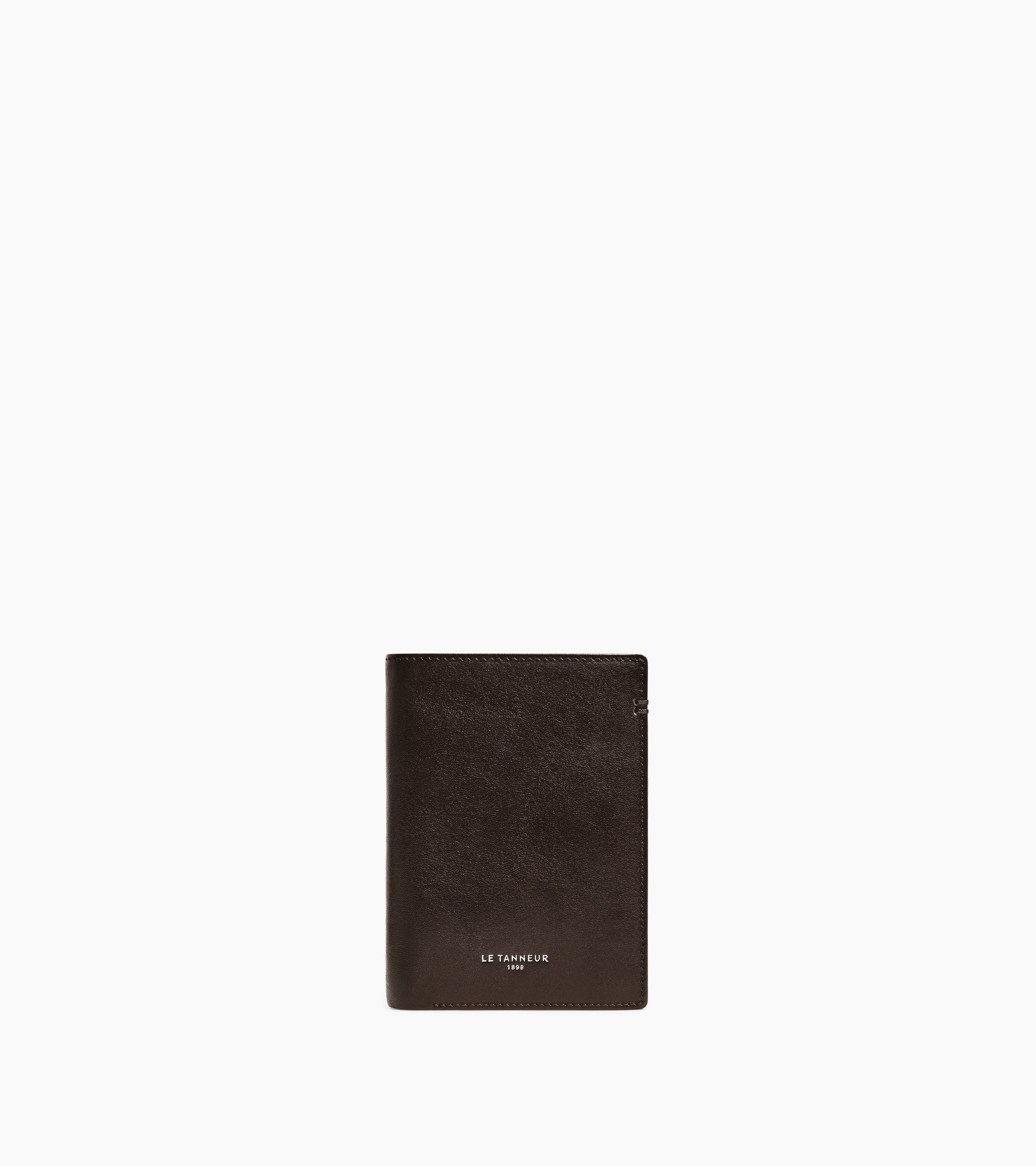 Cartera vertical mediana de dos secciones con cremallera Lucien de piel engrasada
