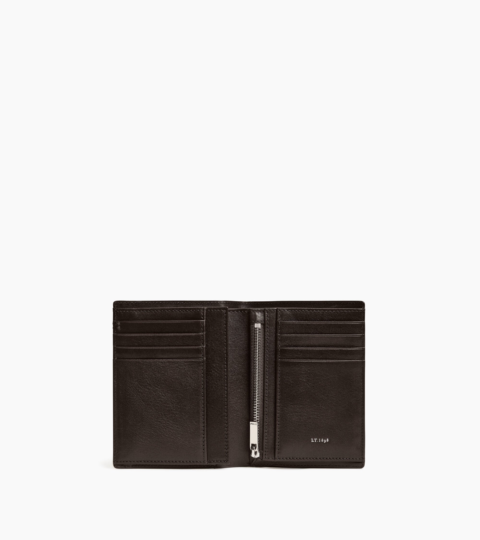 Cartera vertical mediana de dos secciones con cremallera Lucien de piel engrasada