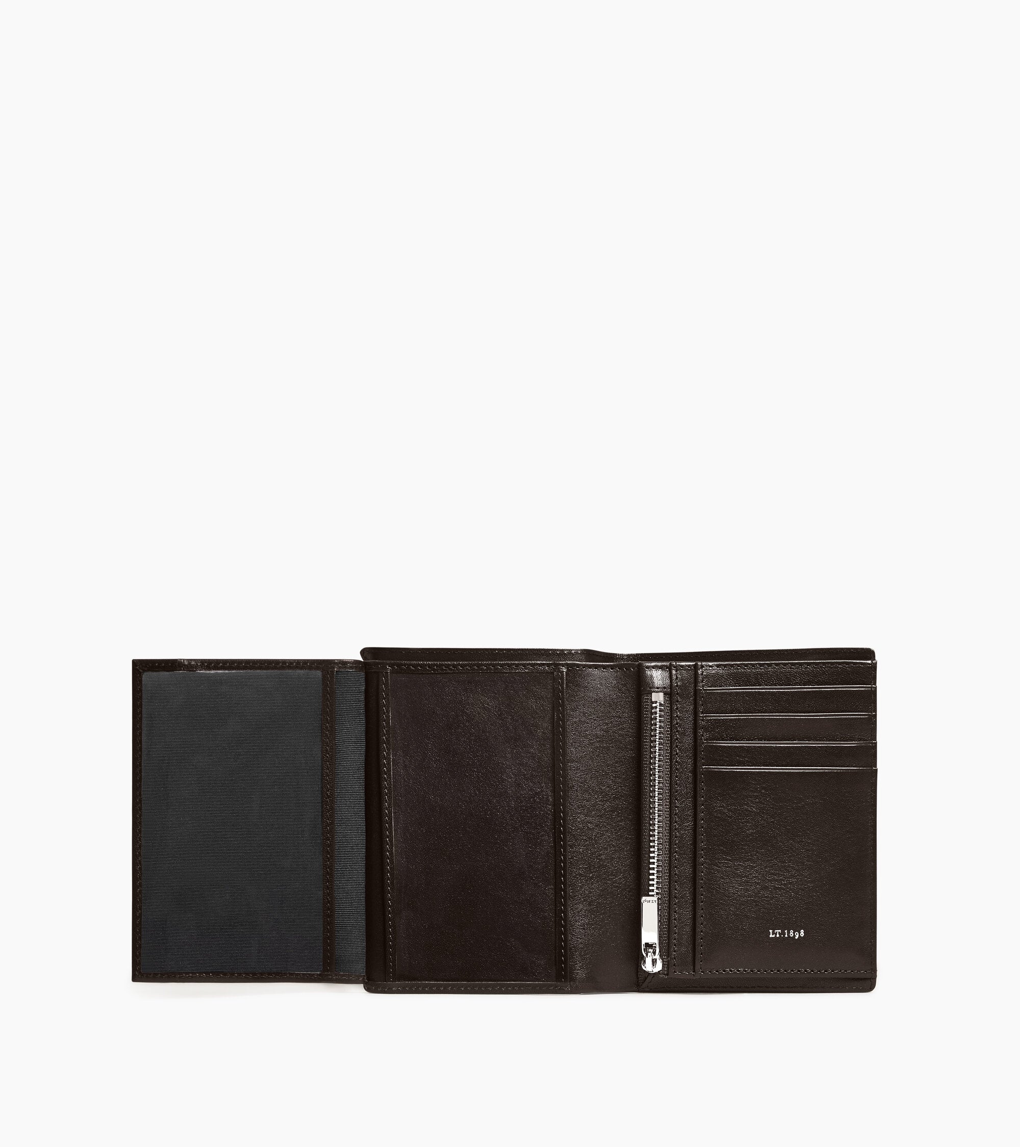 Cartera vertical mediana de dos secciones con cremallera Lucien de piel engrasada