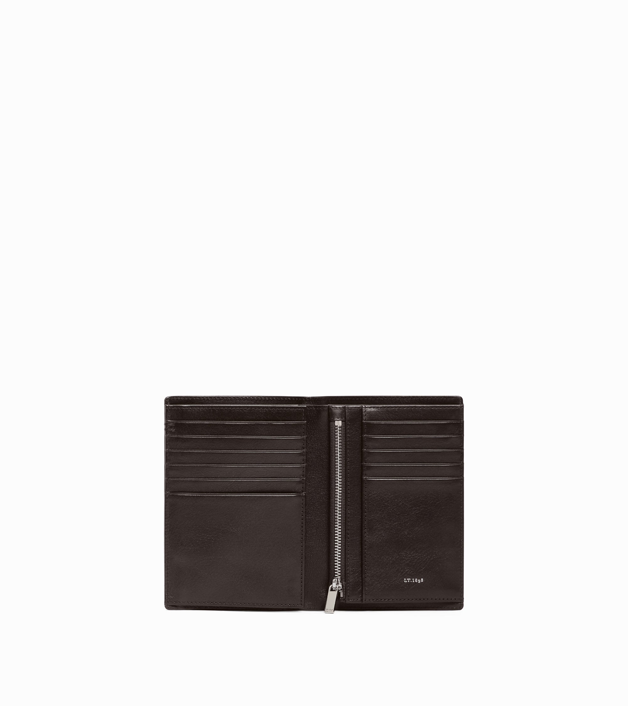 Cartera vertical grande con cremallera de dos secciones Lucien de piel engrasada