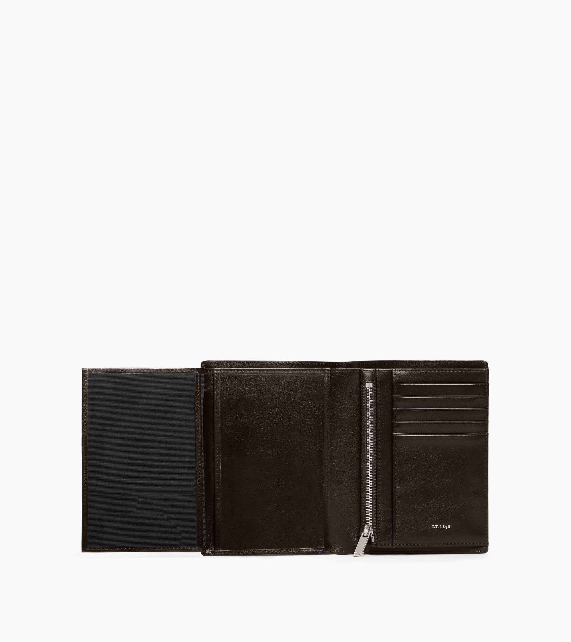 Cartera vertical grande con cremallera de dos secciones Lucien de piel engrasada