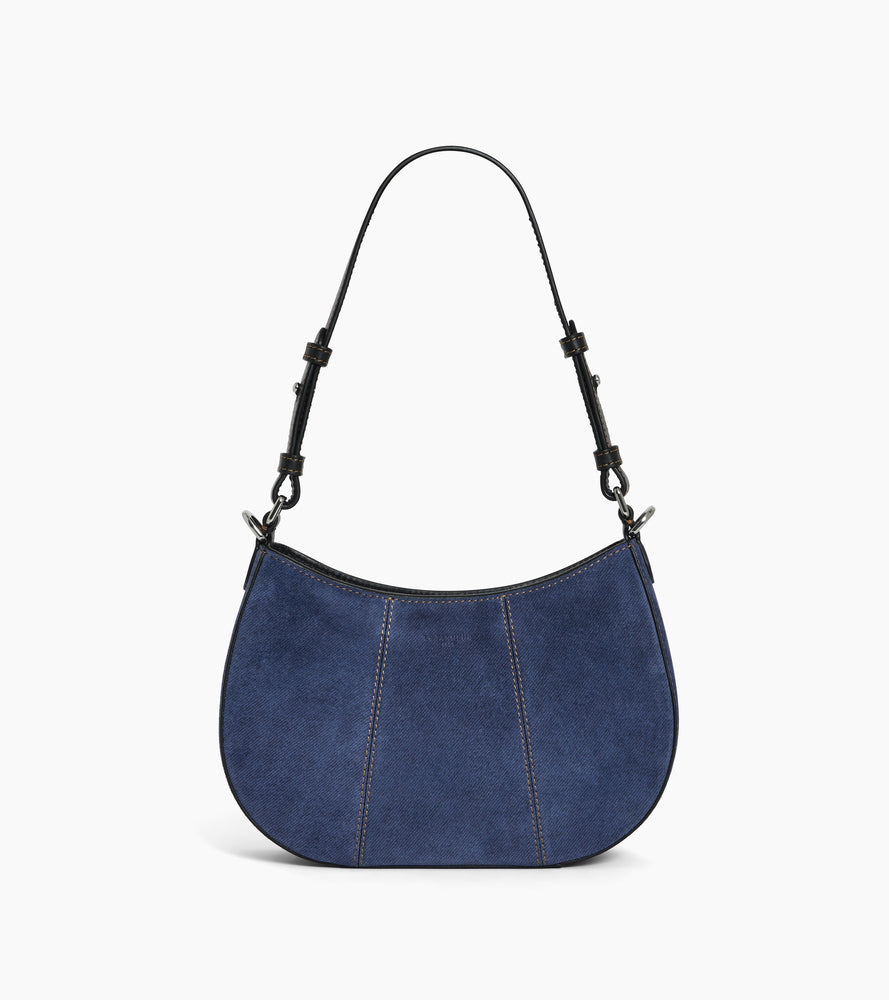Kleine, halbmondförmige Tasche Juliette aus Wildleder in Denim-Optik