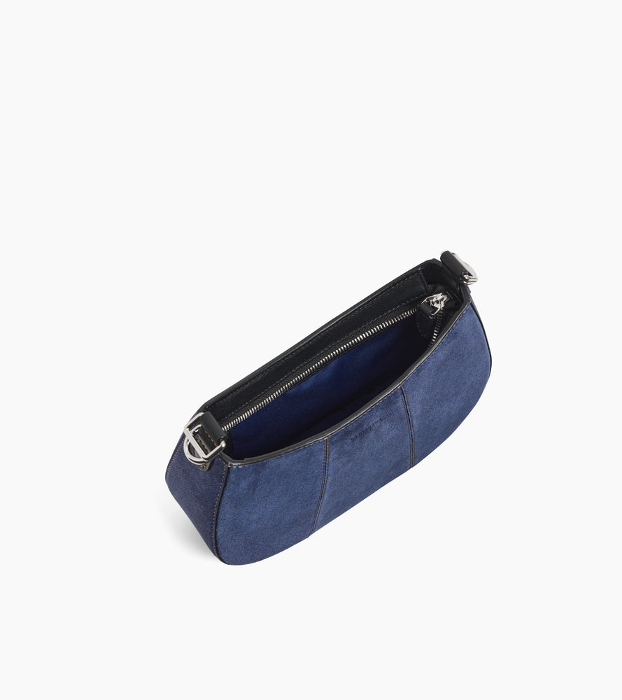 Kleine, halbmondförmige Tasche Juliette aus Wildleder in Denim-Optik