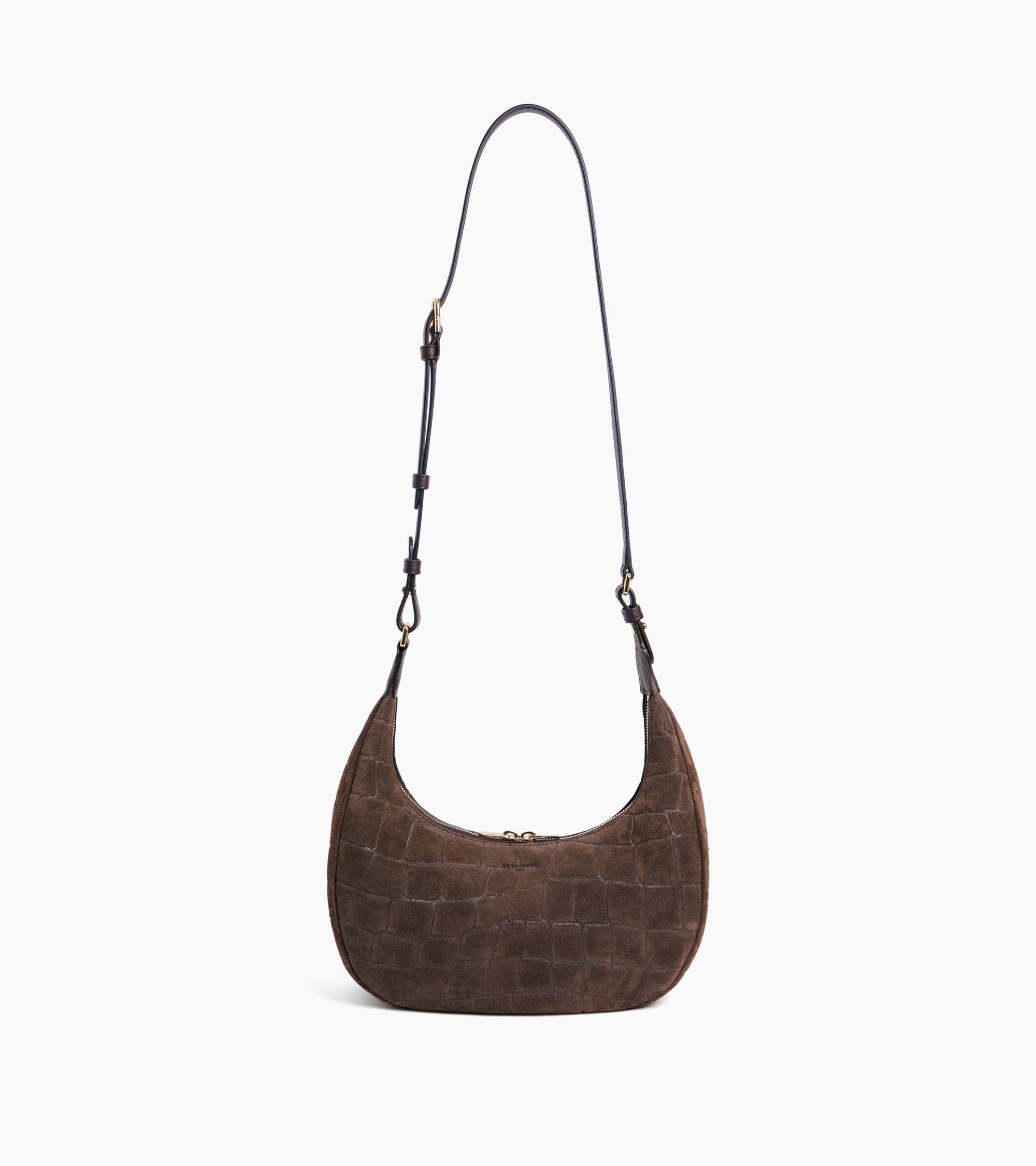Petit sac hobo Juliette en cuir refente de velours embossé crocodile