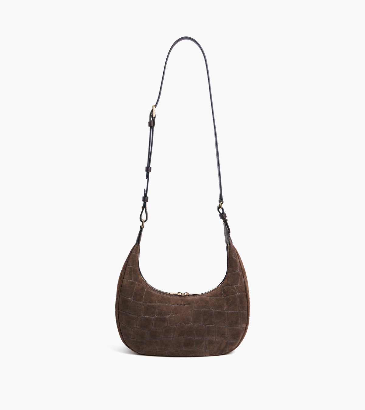 Bolso hobo pequeño Juliette de piel serraje con acabado de terciopelo repujado de cocodrilo