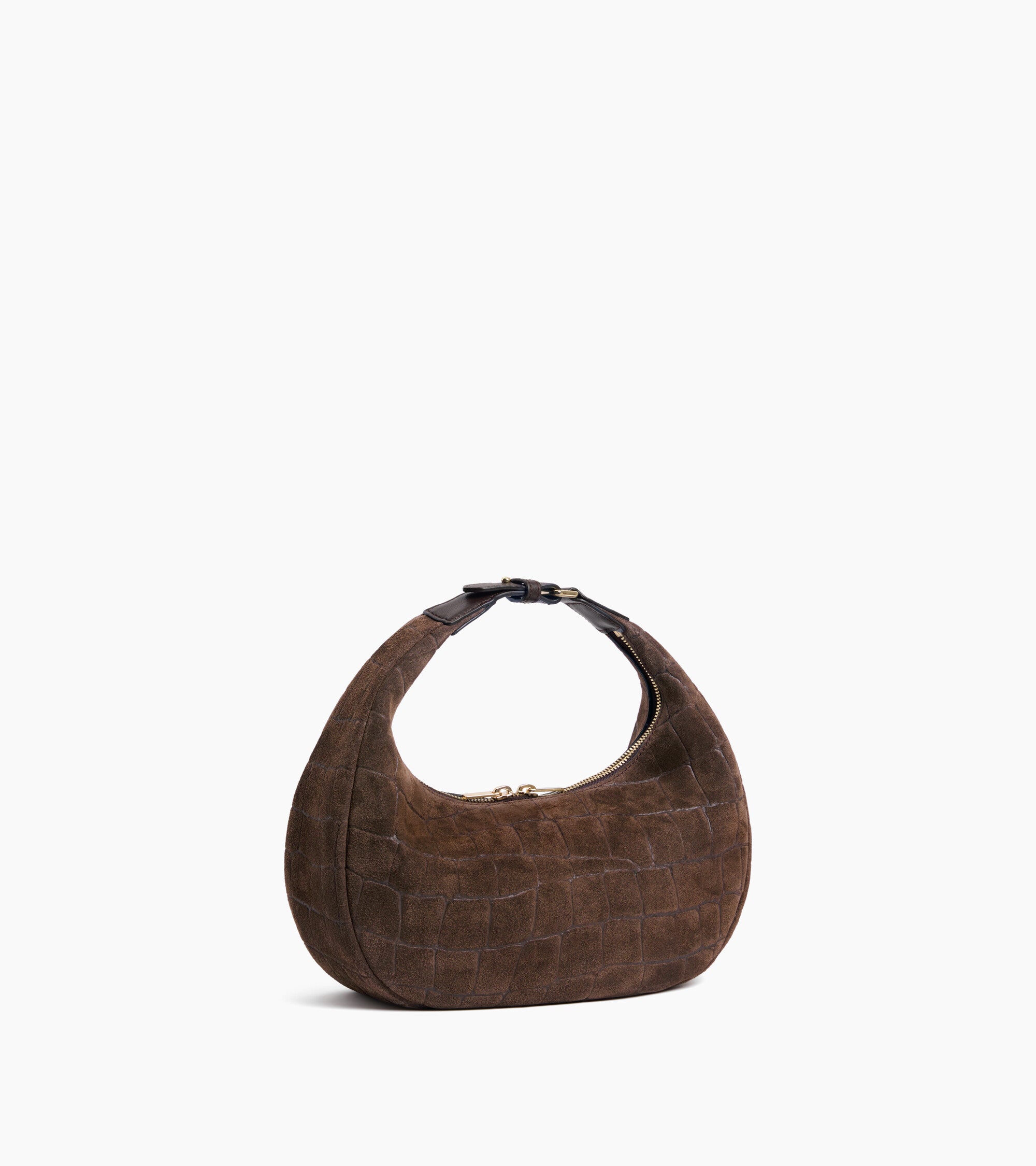 Petit sac hobo Juliette en cuir refente de velours embossé crocodile