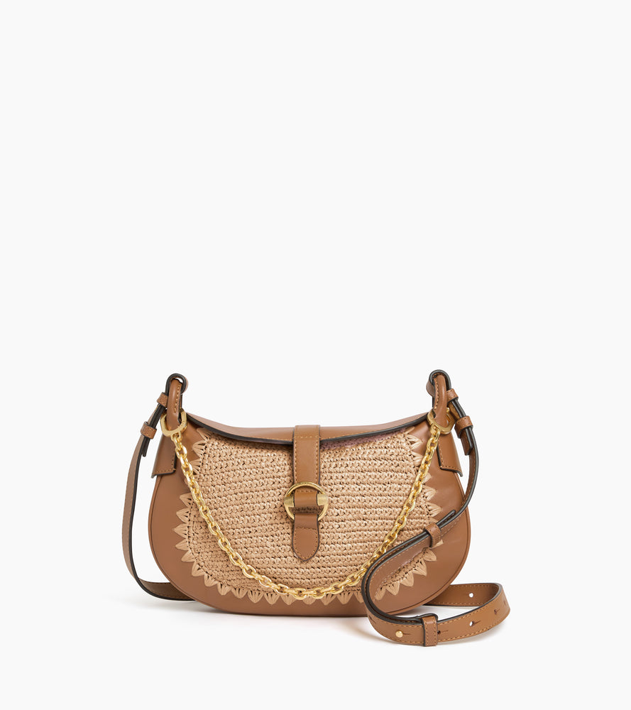 Petit sac bandoulière Pia effet raphia et cuir lisse