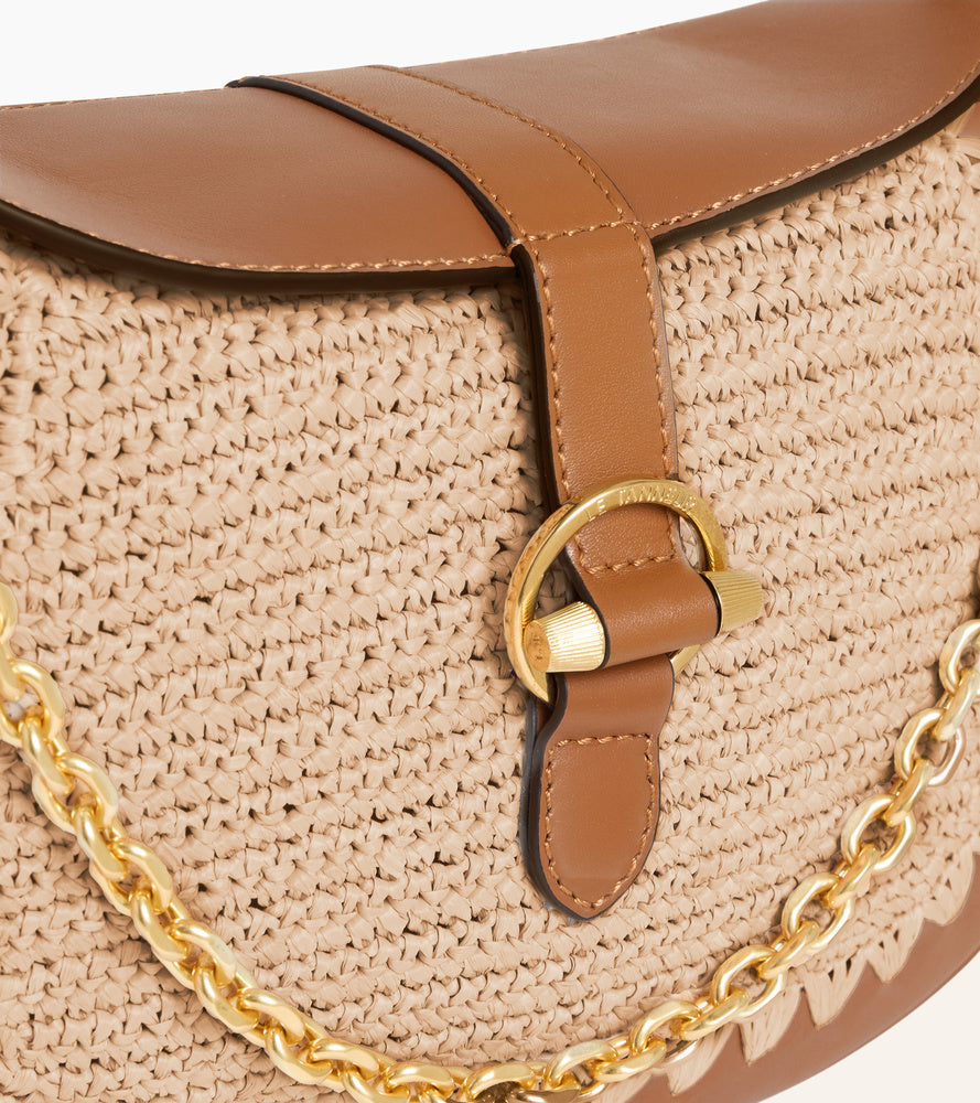 Petit sac bandoulière Pia effet raphia et cuir lisse