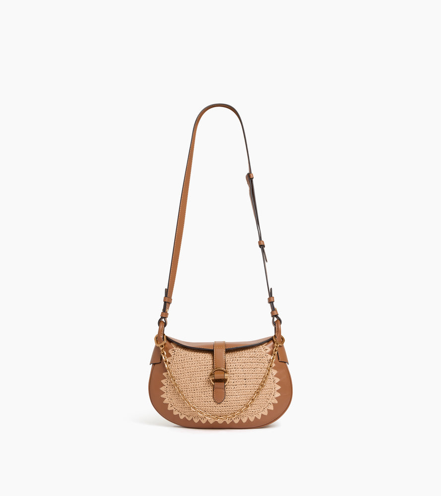 Petit sac bandoulière Pia effet raphia et cuir lisse
