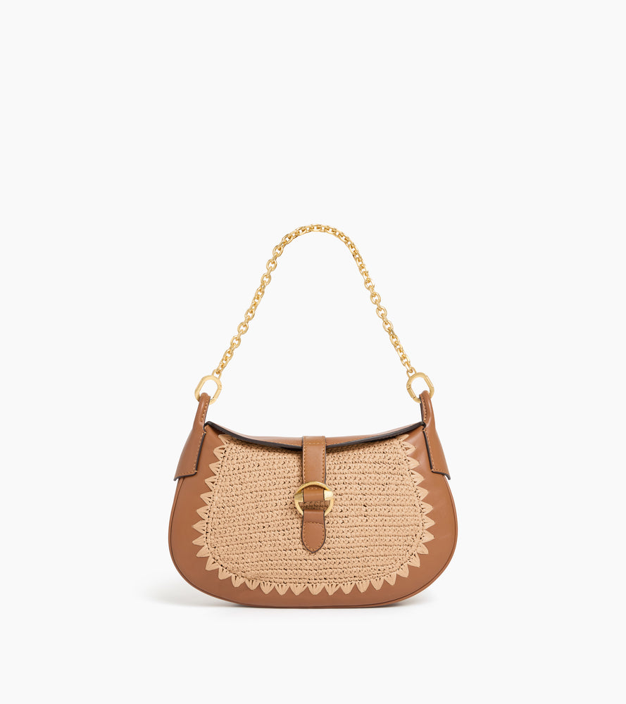 Petit sac bandoulière Pia effet raphia et cuir lisse