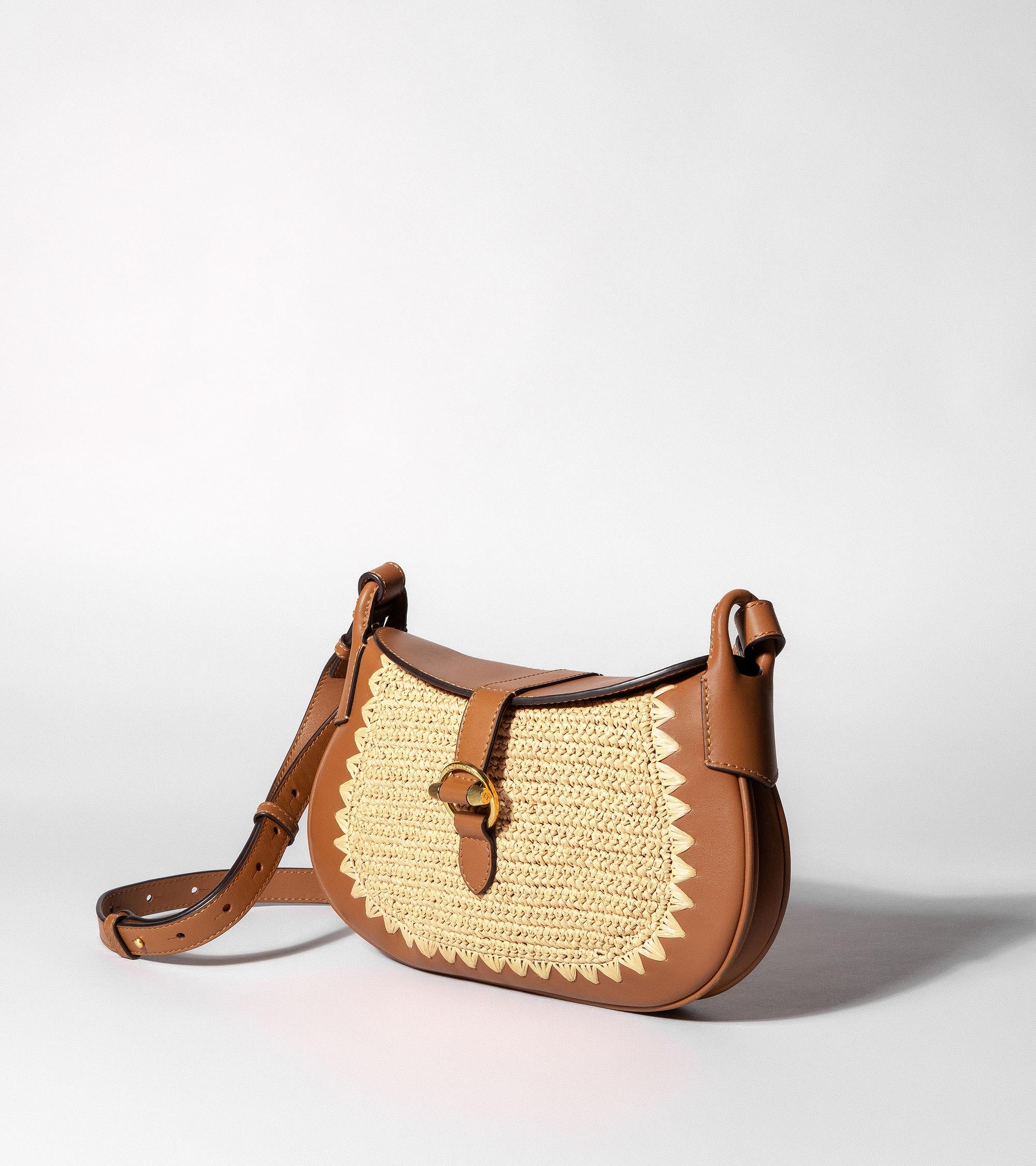 Petit sac bandoulière Pia effet raphia et cuir lisse