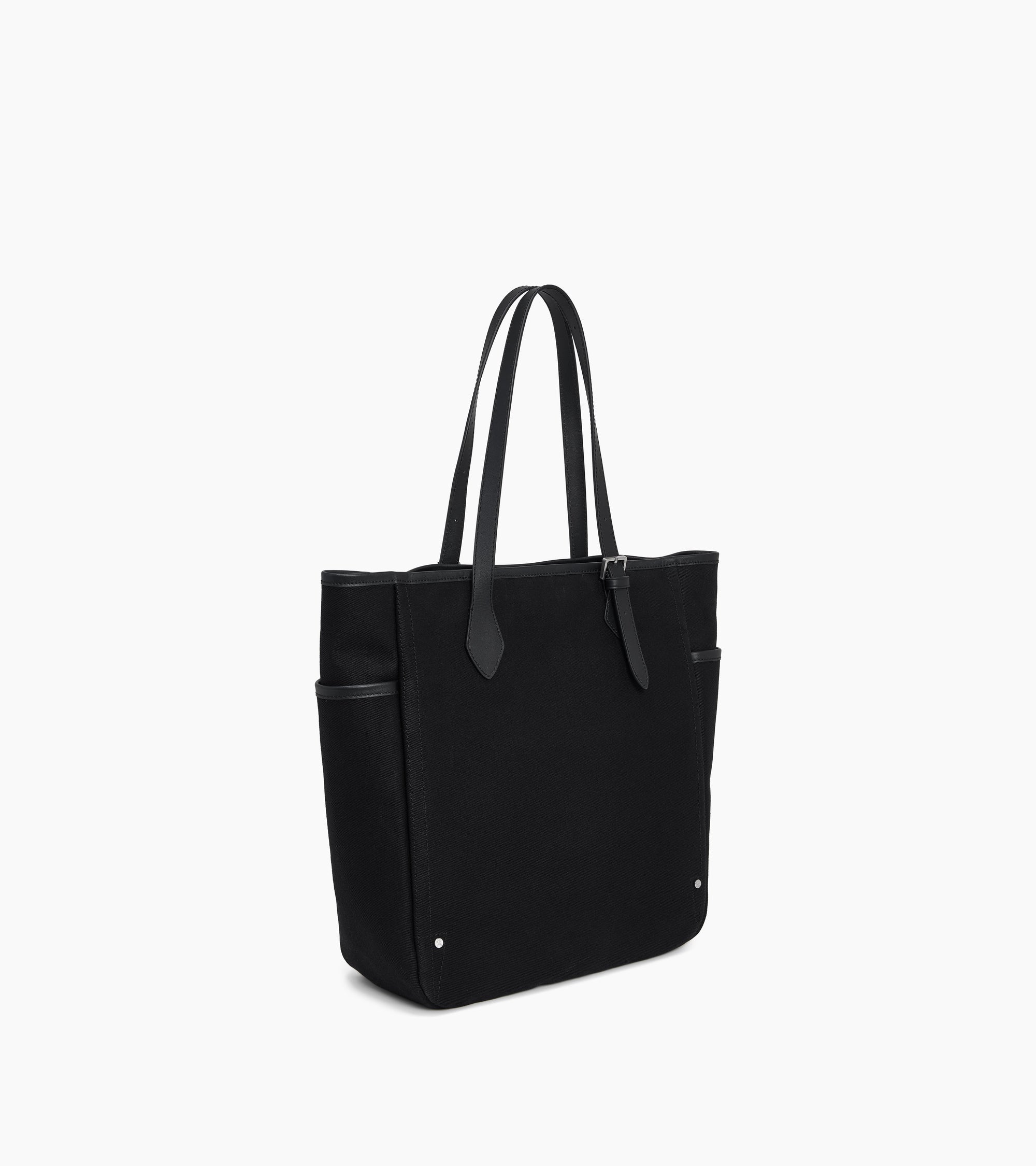 Mittelgroße Cabas-Tasche Solveig aus Baumwoll-Canvas und Glattleder