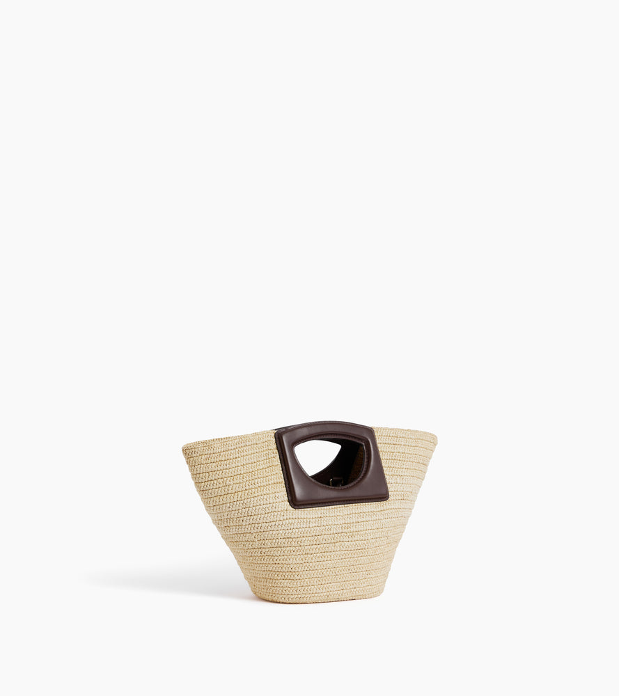Petit sac à main en raphia naturel et cuir lisse végétal